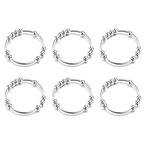 KALVICA 6 Stück Angst Ring für Damen Mädchen Spinning Anxiety Ringe Zappel Angst Ringe Set Anti Stress Ringe Drehbar Silber Perlen Stapelbar Ringe zur Damen Schmuck Größe 62 von KALVICA