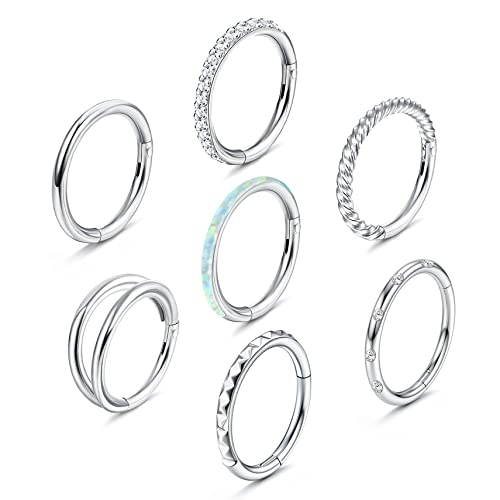 KALVICA 7 Stück 16G 18G Chirurgenstahl Nasenpiercing Ring für Damen Herren Septum Piercing Hinged Clicker Segmentring Nasenpiercing Lippenpiercing Tragus Knorpel Ohr Piercing 8mm 10mm von KALVICA