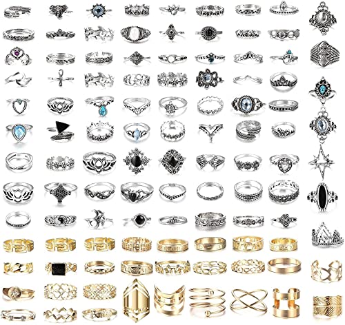 KALVICA 79-128 Stück Boho Fingerringe Set für Damen Herren Mädchen Knöchel Ringe Set Silber Gold Stapelbare Midi Ringe Set Verstellbarer Open Knuckle Ringe Modeschmuck Geschenk KALVICA 79-128 Stück Boho Fingerringe Set für Damen Herren Mädchen Knöchel Ringe Set Silber Gold Stapelbare Midi Ringe Set Verstellbarer Open Knuckle Ringe Modeschmuck Geschenk von KALVICA
