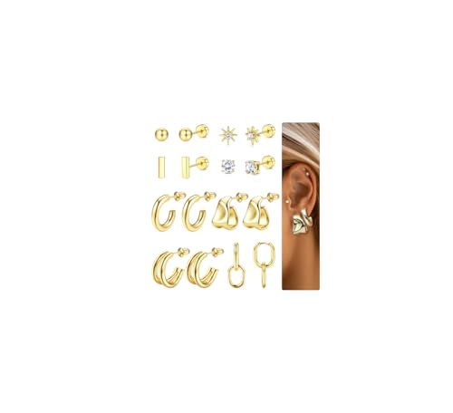 KALVICA 8 Paar Ohrringe Gold Set Helix Piercings Mini Creolen Gold Chirurgenstahl Ohrringe Silber Piercing Set für Damen Hypoallergene 14K gold vergoldet Tragus Helix Piercings Ohr Silber von KALVICA