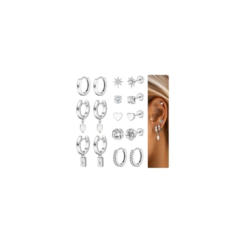 KALVICA 8 Paar Ohrringe Gold Set Helix Piercings Mini Creolen Gold Chirurgenstahl Ohrringe Silber Piercing Set für Damen Hypoallergene 14K gold vergoldet Tragus Helix Piercings Ohr Silber von KALVICA