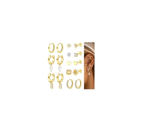 KALVICA 8 Paar Ohrringe Gold Set Helix Piercings Mini Creolen Gold Chirurgenstahl Ohrringe Silber Piercing Set für Damen Hypoallergene 14K gold vergoldet Tragus Helix Piercings Ohr Silber von KALVICA