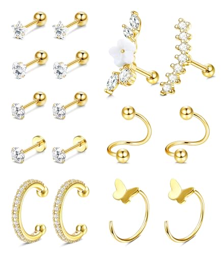 KALVICA 9-24Pcs Conch Piercing CZ Helix Piercings Set Klein Tragus Piercing Ohr Schmuck für Damen von KALVICA