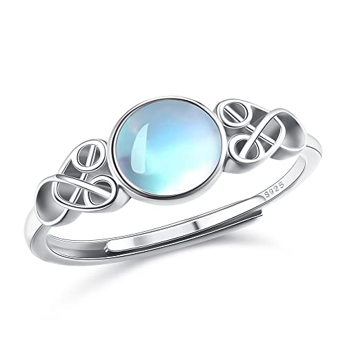 KALVICA 925 Sterling Silber Mondstein Ringe für Damen Silver Celtic Ring Verstellbar Regenbogen Mondstein Ringe Schmuck für Frauen Mädchen von KALVICA