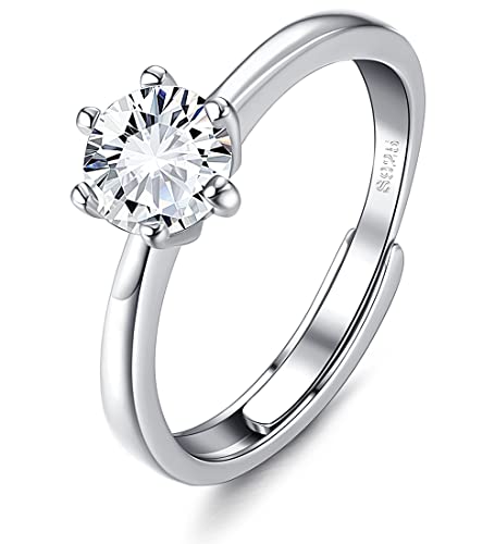 KALVICA 925 Sterling Silber Ringe für Damen Verstellbarer Verlobungsring mit Weiß Zirkonia Engagement Ring Trauringe Eternity Promise Ringe for Couples von KALVICA