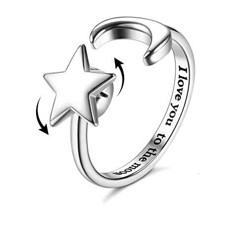 KALVICA 925 Sterling Silber Verstellbare Offener Ringe Für Frauen Mädchen Silber Fidget Angst Ringe Sonnenblume Drehbarer Ring Anti Anxiety Ringdrehbarer Relax Ring Spinning Anxiety Ring von KALVICA