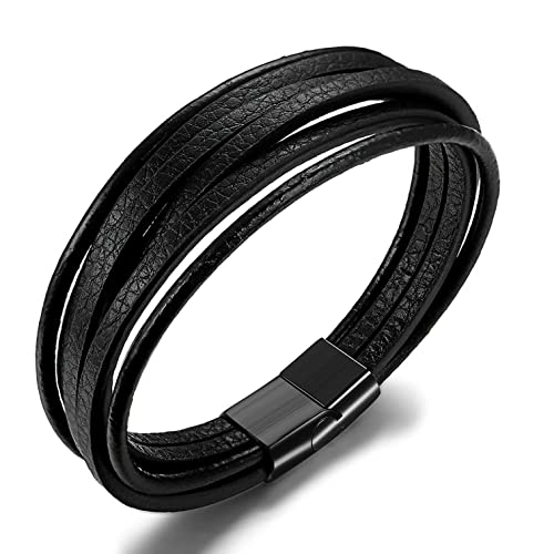 KALVICA Armbänder für Herren Lederarmband Leder Armreif Schwarz Geflochten Leder Armband Mit Magnet Verschluss Geschenk für Männer von KALVICA