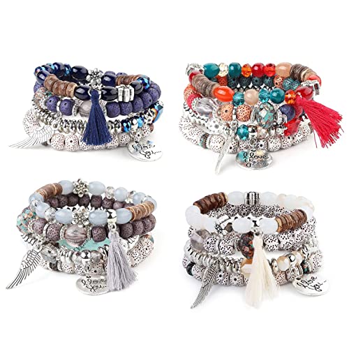 KALVICA Boho Multilayer Bead Armbänder für Frauen Männer Stretch Stapelbare Armband Set Mehrschichtiges Armband Bunte Perlen für Frauen Stressabbau von KALVICA