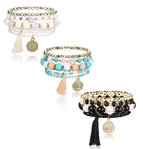 KALVICA Boho Multilayer Bead Armbänder für Frauen Männer Stretch Stapelbare Armband Set Mehrschichtiges Armband Bunte Perlen für Frauen Stressabbau von KALVICA