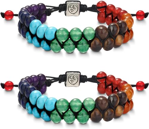 KALVICA 2-3Pcs Chakra Armband Perlenarmband Frauen Naturstein Einstellbare Armband Set Heilsteine Armband Doppelte Schicht Geflochtene Armreif Reiki Glücksbringer Talisman Schmuck von KALVICA