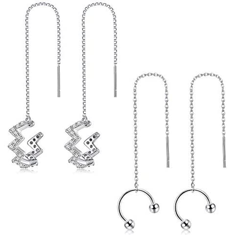 KALVICA 2 Paar Durchzieher Ohrringe für Frauen 925 Silber Manschettenohrringe Langkettige Ohrringe Damen Tropfen Quasten Ketten Ohrringe Set von KALVICA