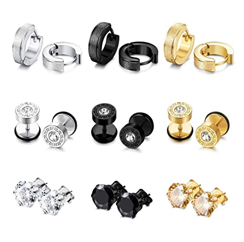 KALVICA 9 Pairs Runde Ohrstecker für Männer - Schwarz Gold Cubic Zirkonia - Edelstahl Unisex Ohrringe KALVICA 9 Pairs Runde Ohrstecker für Männer - Schwarz Gold Cubic Zirkonia - Edelstahl Unisex Ohrringe von KALVICA