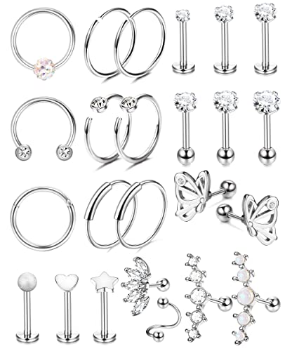 KALVICA Hypoallergene Ohrringe Set für Damen Ohrstecker Chirurgenstahl Ohrringe Helix Tragus Nasenring Piercing Ohr Nase Nasenpiercing Schmuck 24 Stück 16G Silber Gold Rose Glod(S) von KALVICA