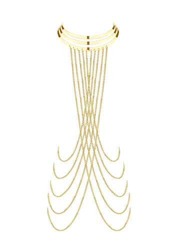 KALVICA Körperketten für Frauen Damen Bodysuit Körperkette Gold Modisch Geschichtet Quaste Körperkette Bikini Körperschmuck Vergoldete Körper Kette Halskette Sommer Strandparty Körperzubehör von KALVICA