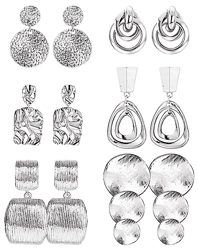 KALVICA 6 Paar Clip Ohrringe Damen Große Hängend Legierung Silbrig Goldene Rotundität Rechteck Geometrische Statement Non Piercing von KALVICA
