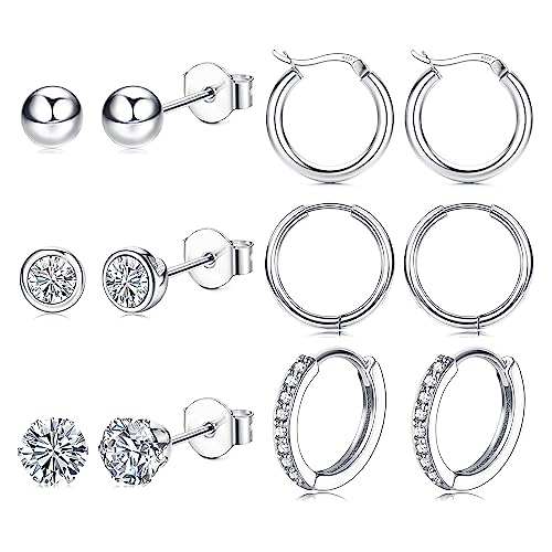 KALVICA 6 Paar Ohrstecker Ohrringe Set 925 Sterling Silber Post Ohrstecker Creolen Ohrringe Set Silber Creolen Ohrringe Klein Hypoallergen Huggies Kreolen Creolen mit Zirkonia für Damen von KALVICA