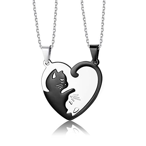 KALVICA Paare Kette Pärchen Herren Damen Edelstahl Halskette mit Puzzle Anhänger Freundschaft Anhänger Kette Halskette Schwarz Silber von KALVICA