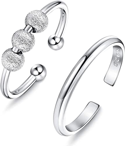 KALVICA 925 Sterling Silber Spinning Angst Ringe für Damen Anti Stress Ring mit Beweglichen Perlen Fidget Ringe Dekompressionsring Silber Ring Offener Verstellbar Anxiety Ringe KALVICA 925 Sterling Silber Spinning Angst Ringe für Damen Anti Stress Ring mit Beweglichen Perlen Fidget Ringe Dekompressionsring Silber Ring Offener Verstellbar Anxiety Ringe von KALVICA