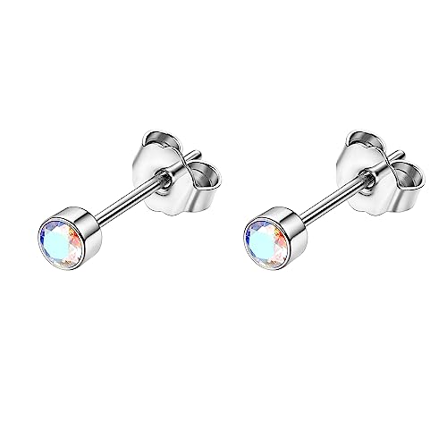 KALVICA G23 Titan Ohrstecker für Damen Herren Mädchen Hypoallergen Kristall Ohrringe 3mm/4mm/5mm Silber Damen Ohrstecker Titan Knorpel Tragus Helix für empfindliche Ohren von KALVICA