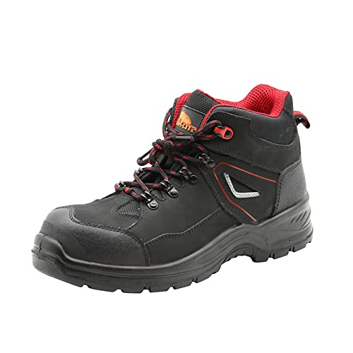 KAM-LITE 822-5100@Herren Arbeitsstiefel Wasserdichter Slip auf Sicherheitsschuhen Leder Stahl Zehenkappe Working Knöchel Wanderschuhe S3 SRC,Schwarz,47 EU von KAM-LITE
