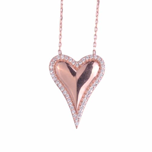 KAMBO Damen-Halskette mit Herz-Anhänger aus 925er Sterlingsilber, rotvergoldet, kleiner Anhänger mit Zirkonia, elegantes minimalistisches Schmuckgeschenk für sie, 43 cm lange Kette KAMBO Damen-Halskette mit Herz-Anhänger aus 925er Sterlingsilber, rotvergoldet, kleiner Anhänger mit Zirkonia, elegantes minimalistisches Schmuckgeschenk für sie, 43 cm lange Kette von KAMBO