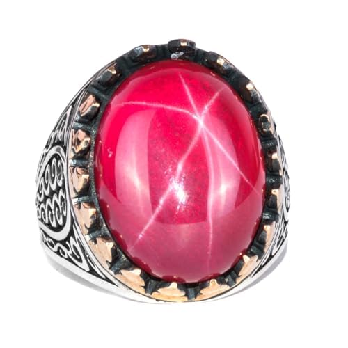 KAMBO Herren-Ring aus massivem 925 Karat Sterlingsilber mit natürlichem Stern-Rubin-Edelstein, einzigartige handgefertigte Eleganz, Silber-Edelstein, Naturstein KAMBO Herren-Ring aus massivem 925 Karat Sterlingsilber mit natürlichem Stern-Rubin-Edelstein, einzigartige handgefertigte Eleganz, Silber-Edelstein, Naturstein von KAMBO