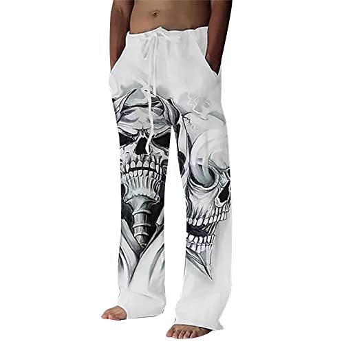 Herren Totenkopf Printedi Casual Baggy Jogginghose Vintage Hip Hop 90er Dance Skateboard Denim Hose Graphric Sport Jogging Hosen Fashion Party Festival Hosen Halloween Hosen von KAMEIMEI