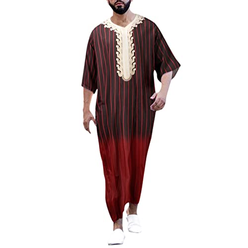 KAMEIMEI Kaftan Herren Abaya Muslimische Robe Muslimische Kleider Arabisch Gebet Eid Kleidung Kurzarm Robe Baumwolle marokkanische Robe Islamische Maxikleid Ramadan Roben von KAMEIMEI