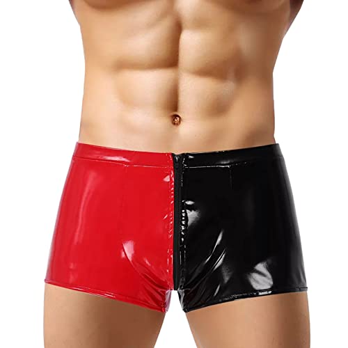 KAMEIMEI Wet-Look Herren Boxershorts Penisloch Unterhose Latex Kurze Hose Lack- Optik Hipster Männer Slip Pants Briefs Trunks Unterhose Strech glänzend Unterwäsche Wetlook Boxer Latex Kurze Hose von KAMEIMEI