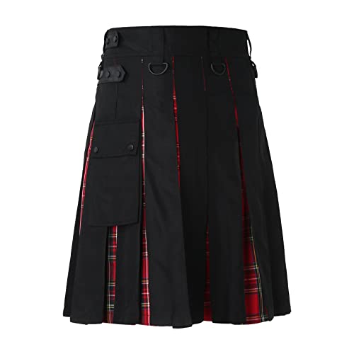 Schottischer Herren Kariert Röcke Kurz Skirt Goth Schottenrock Skater Plaid Röcke Rock Mit Taschen Neue Männer Rock Highland-Tartan-Rock Plus Size Kilt Tartan von KAMEIMEI