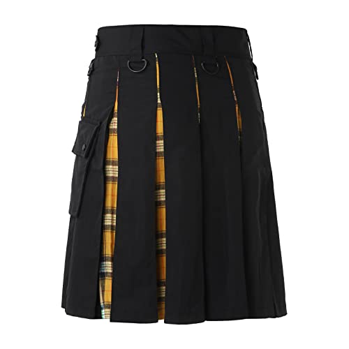 Schottischer Kilt Klassischer Rock Herren Karo Rock mit Taschen kurzer Schottenrock Karierter Kilt Schottischer Klassischer Mit Kontrasttaschen Schottischen Stil Individualität Vintage von KAMEIMEI