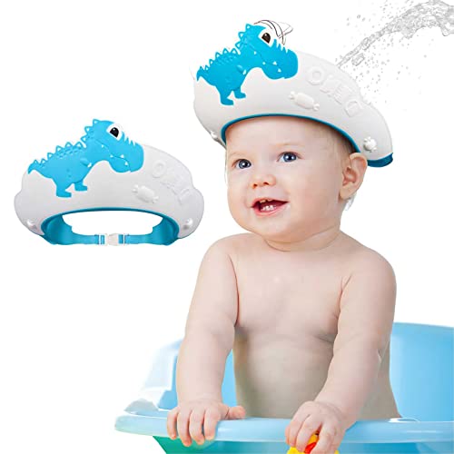 Duschhaube Kinder Baby Verstellbare Dinosaurier-Form Haare Waschen Kinderschutz Schild Shampoo Schutz Baby-Visier für Augen, Ohren und Gesicht - KAMHBE (Dinosaurier-Blau) von KAMHBE