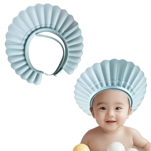 KAMHBE Duschhauben für Kinder, verstellbare Dinosaurier-Haarwäsche, Shampoo-Schild, Baby-Visier für Augen, Ohren und Gesicht (Muschelblau) von KAMHBE