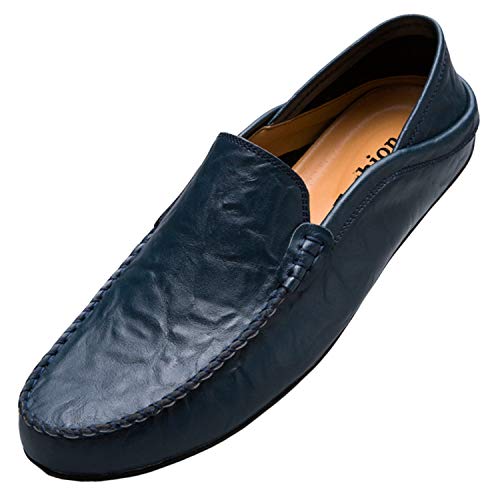 Unitysow Mokassins Slipper Herren Leder Slip On Fahren Schuhe Leicht Weich Loafers Handgefertigt Flache Business Schuhe,Blau,EU 46 von Unitysow