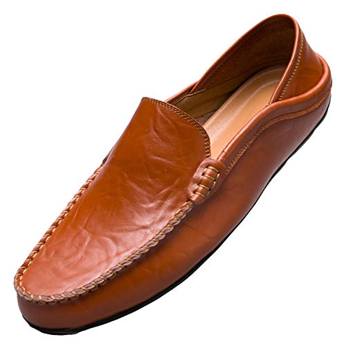 Unitysow Mokassins Slipper Herren Leder Slip On Fahren Schuhe Leicht Weich Loafers Handgefertigt Flache Business Schuhe,Braun,EU 42 von Unitysow
