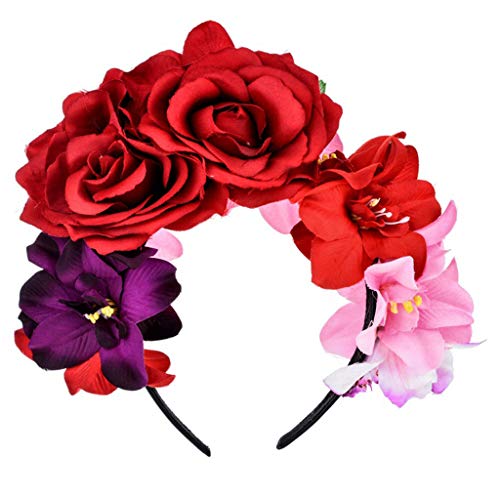 KAMONDA Haarreifen, mexikanische simulierte Rose Blume Krone Stirnband Tag der Toten Halloween Kopfschmuck Bunte gefälschte Staubblätter Party Haarreifen KAMONDA Haarreifen, mexikanische simulierte Rose Blume Krone Stirnband Tag der Toten Halloween Kopfschmuck Bunte gefälschte Staubblätter Party Haarreifen von KAMONDA