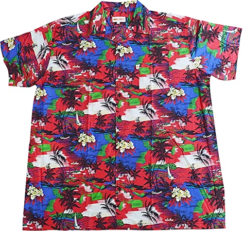 KAMRO Übergrößen Kurzarm-Herren-Hawaiihemd Rot/Blau/Grün 10XL von KAMRO