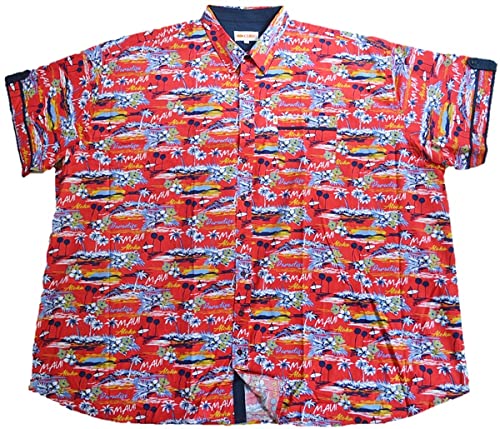 KAMRO Übergrößen Kurzarm-Herren-Hawaiihemd Rot/Bunt 10XL von KAMRO