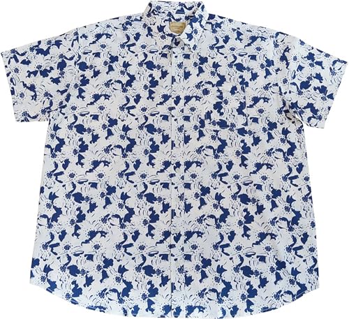 KAMRO Übergrößen Kurzarm-Herrenhemd Weiß/Blau Blumenmuster Download 9XL von KAMRO