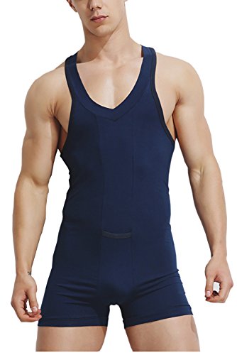 KAMUON Herren Sexy Einteiler Baumwolle Body Unterwäsche Trikot Einteiler Shapewear, Tiefes Blau, X-Large von KAMUON