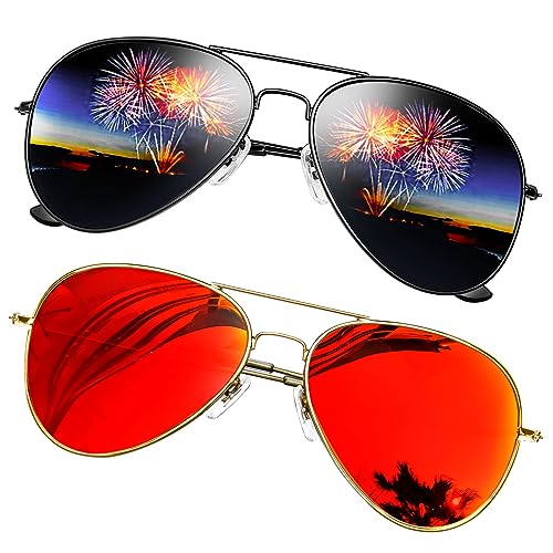 KANASTAL 2er Set Sonnenbrille Herren und Damen Verspiegelt Orange-Rot und Polarisiert Matt Schwarz mit Premium Metallrahmen UV400 Schutz Sonnenbrille Zwei von KANASTAL