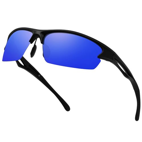 KANASTAL Sportbrille Damen und Herren Verspiegelt Blau Radsportbrillen Fahrradbrille Unzerbrechlicher Rahmen Outdoor Sportarten Sonnenbrillen von KANASTAL
