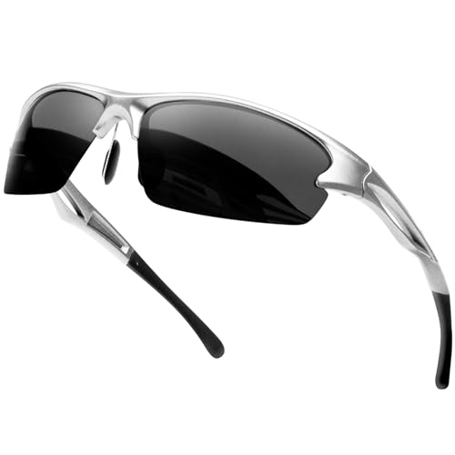 KANASTAL Sportbrille Herren Polarisiert Silber Rahmen Radsportbrillen Damen Superleichtes Fahrradbrille UV400 Schutz Sonnenbrillen für Outdoor Sportarten von KANASTAL