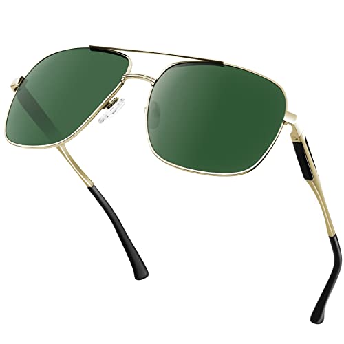 KANASTAL Sonnenbrille Polarisiert Braun Gläser mit Gold Premium Metallrahmen Quadratisch Sonnenbrillen UV400 Schutz Retro Fahrerbrille für Outdoor-Sportarten von KANASTAL