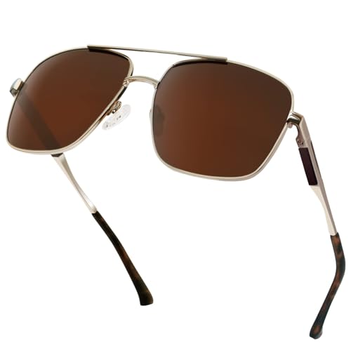 KANASTAL Sonnenbrille Polarisiert Grün Gläser mit Gold Premium Metallrahmen Quadratisch Sonnenbrillen UV400 Schutz Retro Fahrerbrille für Outdoor-Sportarten von KANASTAL