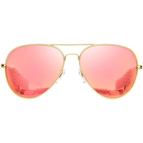 KANASTAL Sonnenbrille Herren und Damen Verspiegelt Rosa Gläser mit Premium Metallrahmen UV400 Schutz klassisch Spiegelglas Sonnenbrille von KANASTAL