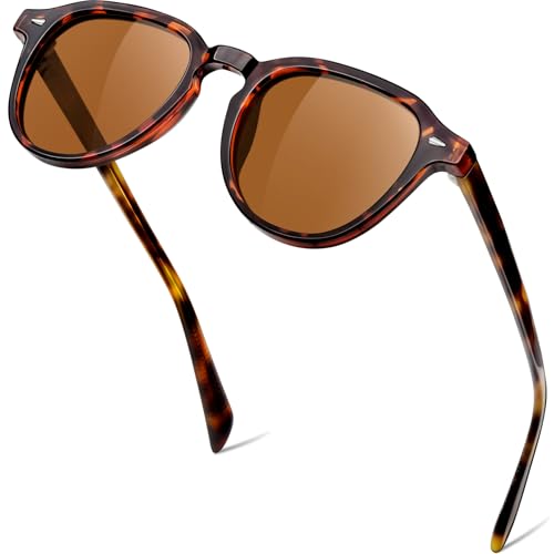 KANASTAL Sonnenbrille Damen Polarisierte Vintage Retro Runde Herren Sonnenbrille Leichtgewicht TR90 Rahmen mit Acetat Bügel UV400 Schutz, Leopard Rahmen und Braun Gläser von KANASTAL