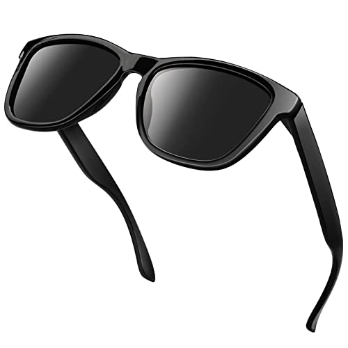 KANASTAL Sonnenbrille Herren Schwarz Matt Polarisierte Damen UV400 Schutz Rechteck Retro Unisex Klassische Fahrende Brille für Reise Wandern und Alltag von KANASTAL