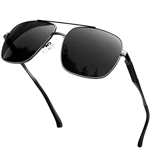 KANASTAL Sonnenbrille Polarisiert Schwarz Gläser mit Grau Premium Metallrahmen Quadratisch Sonnenbrillen UV400 Schutz Retro Fahrerbrille für Outdoor-Sportarten von KANASTAL