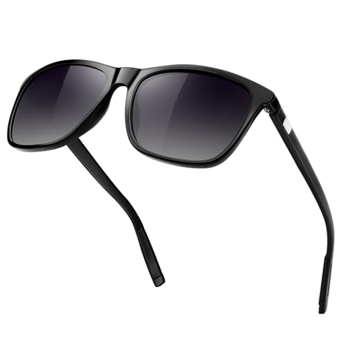 KANASTAL Größe Sonnenbrille Herren und Damen Retro Polarisiert Sonnenbrille UV400 Schutz für Reise Wandern Angeln Alltag, Glänzend Schwarz Rahmen Schwarz Gläser von KANASTAL